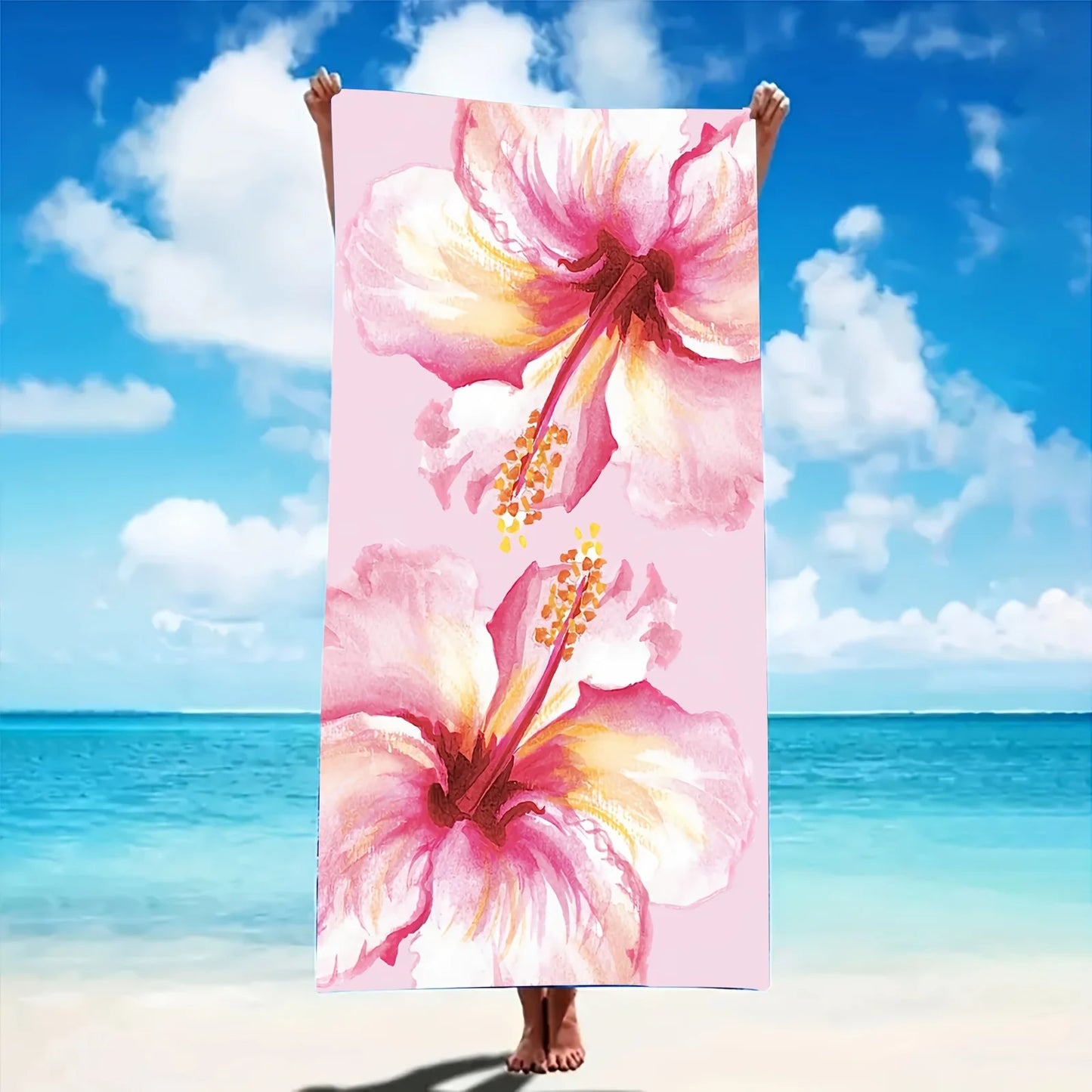 Luna Towel - Quick-Dry Vibrant Pink Hibiscus Microfiber Beach Towel