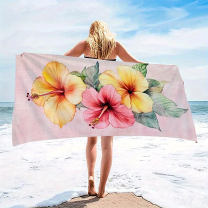 Luna Towel - Quick-Dry Vibrant Pink Hibiscus Microfiber Beach Towel