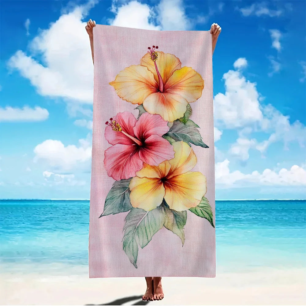 Luna Towel - Quick-Dry Vibrant Pink Hibiscus Microfiber Beach Towel