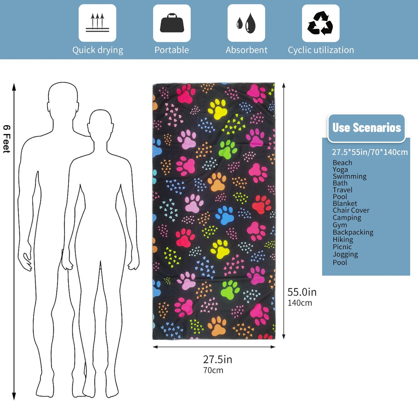 Luna Towel - Quick-Dry Versatile Solid Microfiber Beach Towel